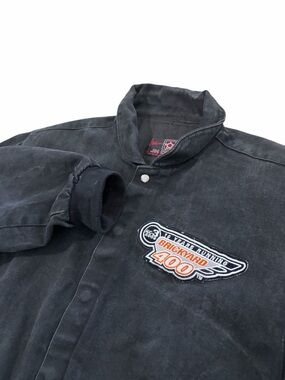 VTG JH Design Brickyard 400 10th Anniversary Jacket Mens Large Black Denim Y2K